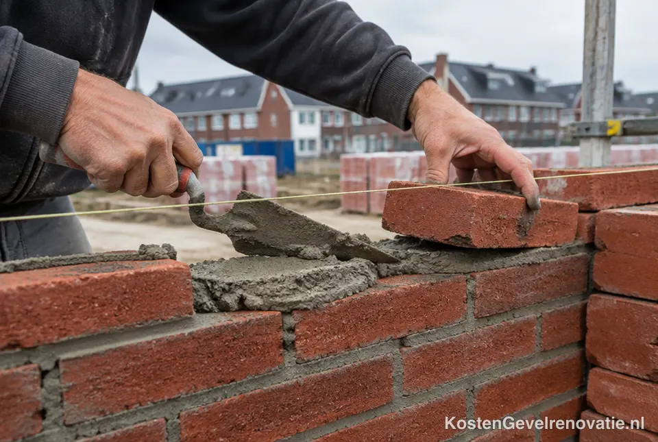 Metselaar metselt een bakstenen muur